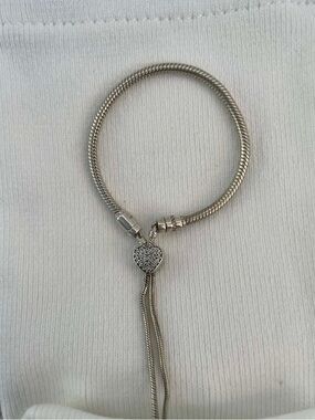 Pandora Silver Heart Slider Bracelet with Pave Charm